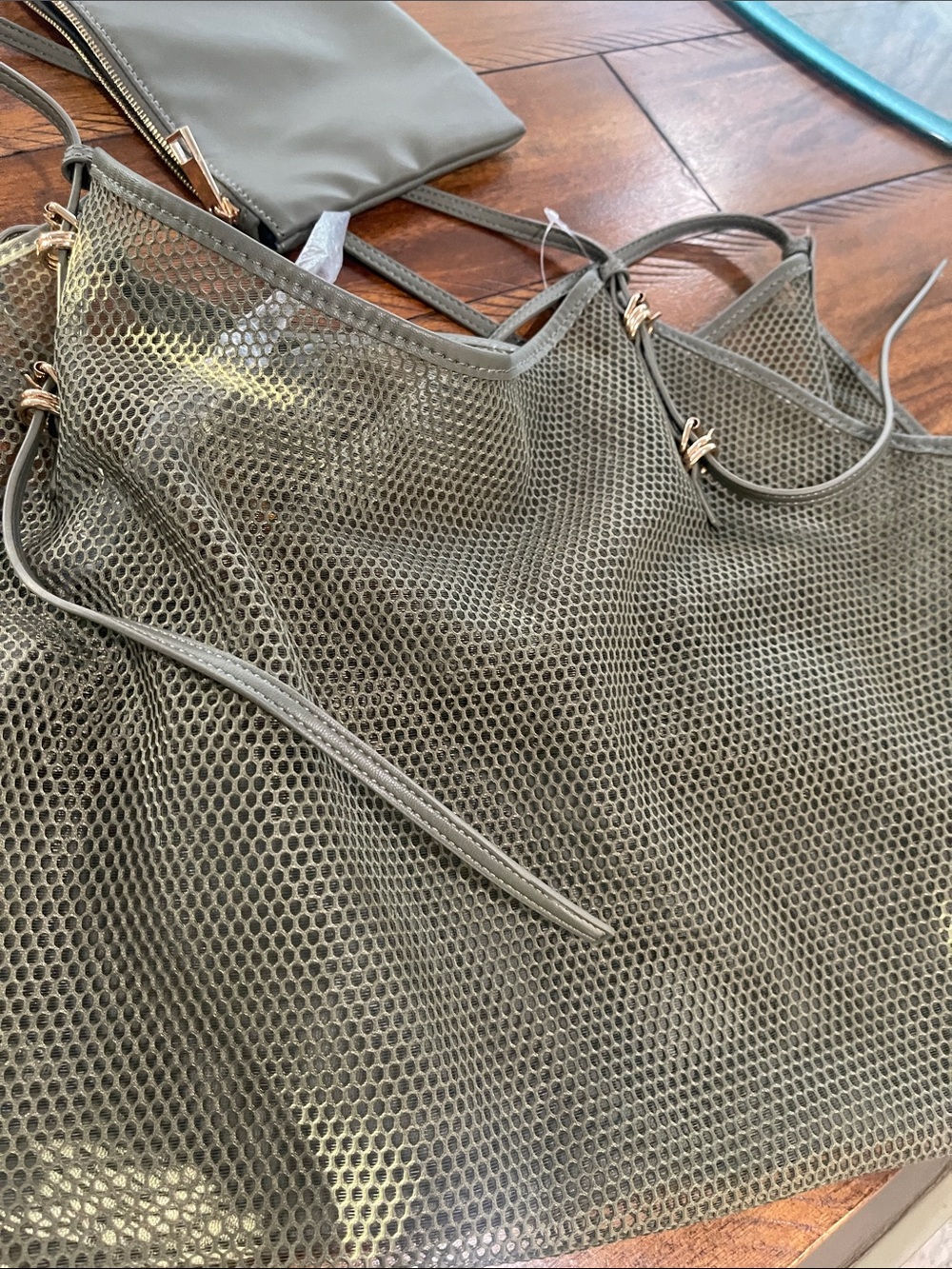 Aldo Meshcarry Olive Green Mesh slouchy tote Hobo Bag - Picture 9 of 16